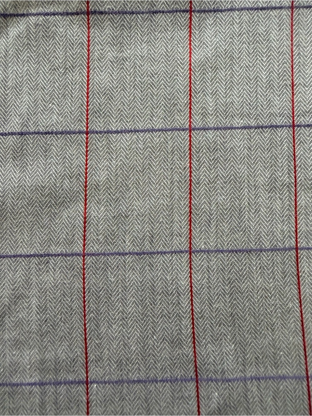 Burberry’s Grey Windowpane Herringbone Pocket Square with Red Purple & Blue Line - Picture 6 of 13